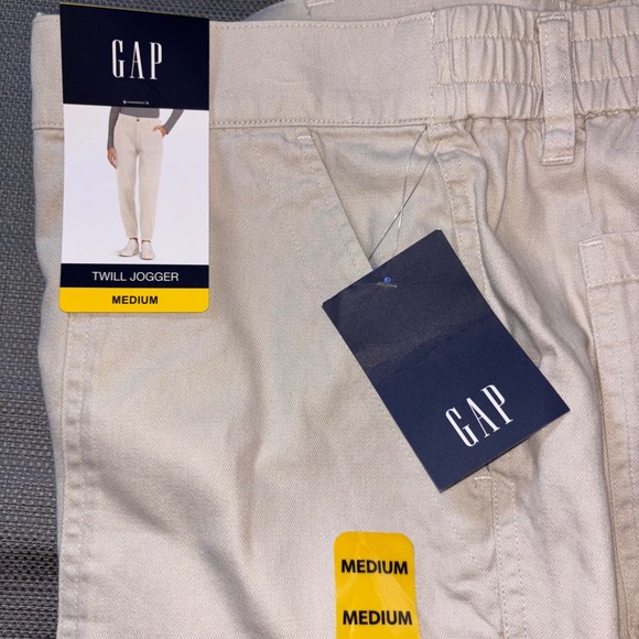 GAP Twill Jogger Pants Women's Medium Tan Khaki Elastic Waist Casual - Picture 1 of 6